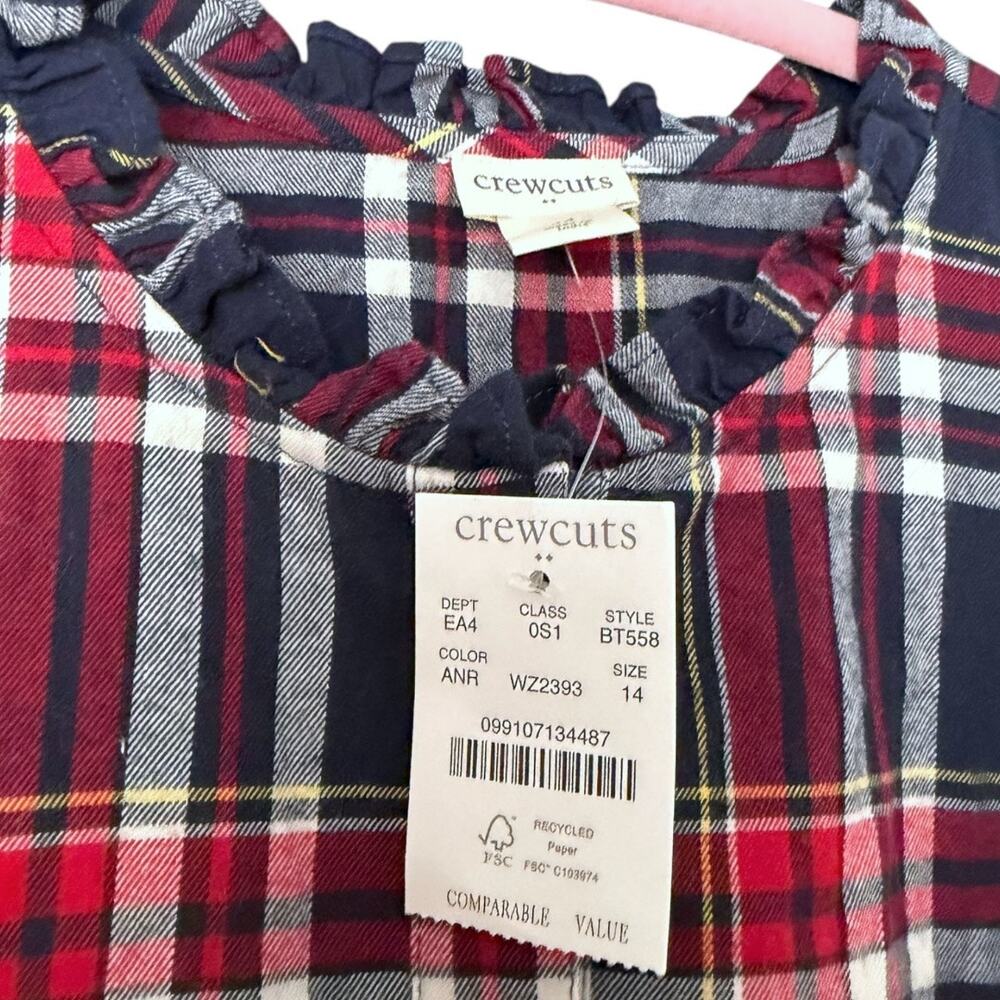 Crewcuts J. Crew Tiered Flannel Dress Girl’s 14 Cotton Plaid Red Blue NEW - Picture 3 of 6